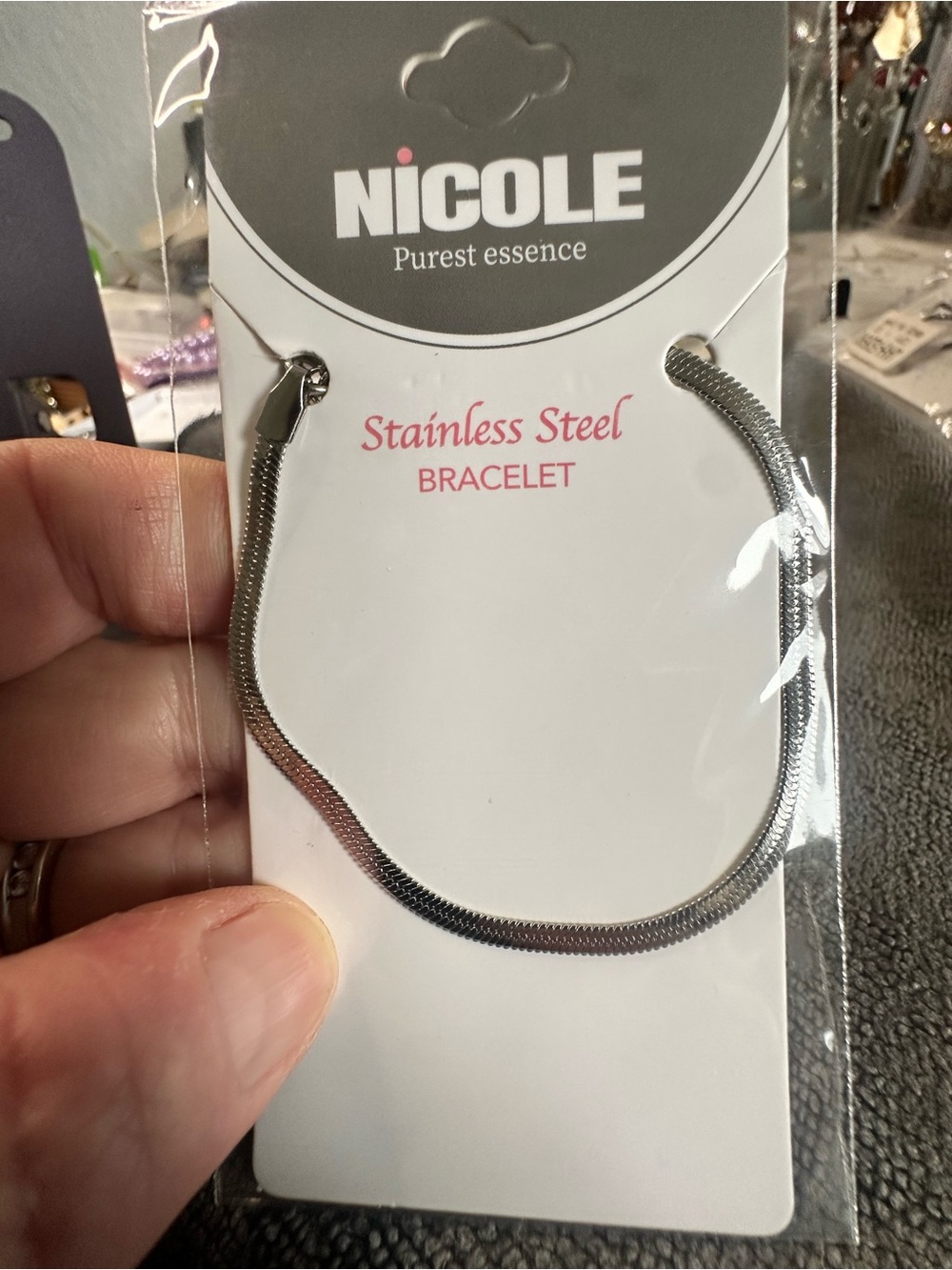 Nicole Silver Stainless Steel herringbone Chain Bracelet